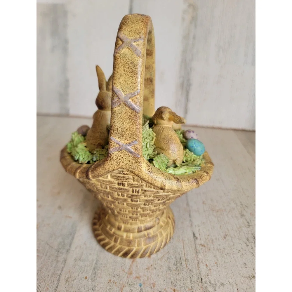 Easter rustic Bunny basket egg folk art vintage unique home decor figure spring